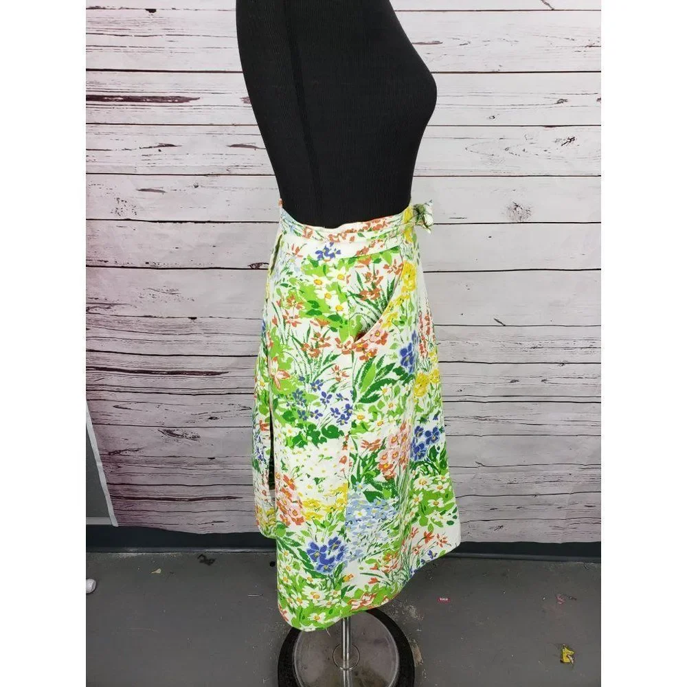 Vintage plus‎ size floral flower blue green handmade apron